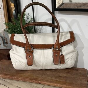Coach White and Brown Satchel